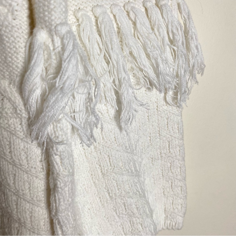 Woman's Cable Knit Sweater-Fringe, Faux Pearl, Turtleneck, Warm - Picture 4 of 9